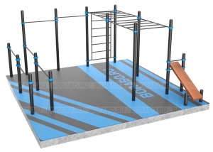 Спортивный Workout комплекс BW-35-М со скамьей для пресса, двумя рукоходами, лестницей, двумя турниками и двойными брусьями