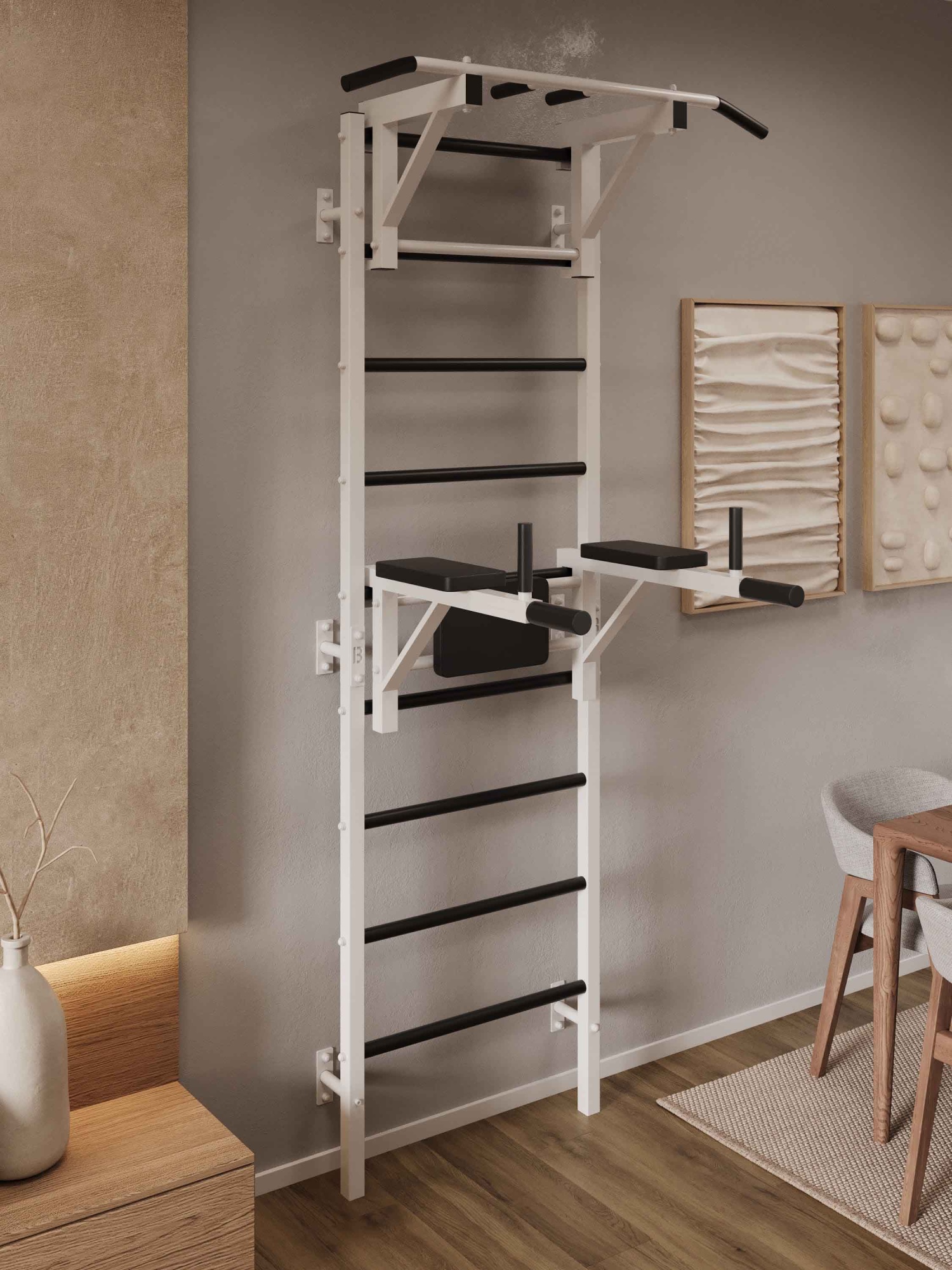 Шведская стенка металлическая Проф 240x71x16 см + Навесной турник + Брусья Пресс