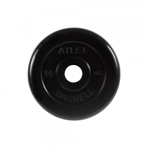 Диск "Atlet" обрезиненный, черный, диаметр 51 мм, 10 кг