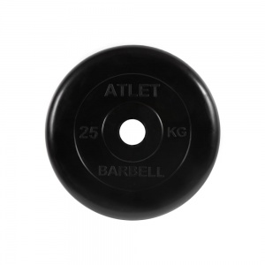 Диск "Atlet" обрезиненный, черный, диаметр 51 мм, 25 кг