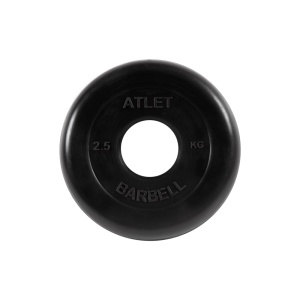 Диск "Atlet" обрезиненный, черный, диаметр 51 мм, 2,5 кг