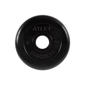 Диск "Atlet" обрезиненный, черный, диаметр 51 мм, 5 кг