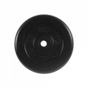 Диск Barbell обрезиненный, черный, диаметр 26 мм, 15 кг