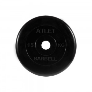 Диск "Atlet" обрезиненный, черный, диаметр 51 мм, 15 кг