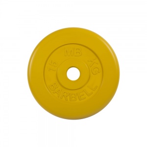 Диск Barbell обрезиненный, цветной, диаметр 51 мм, 15 кг